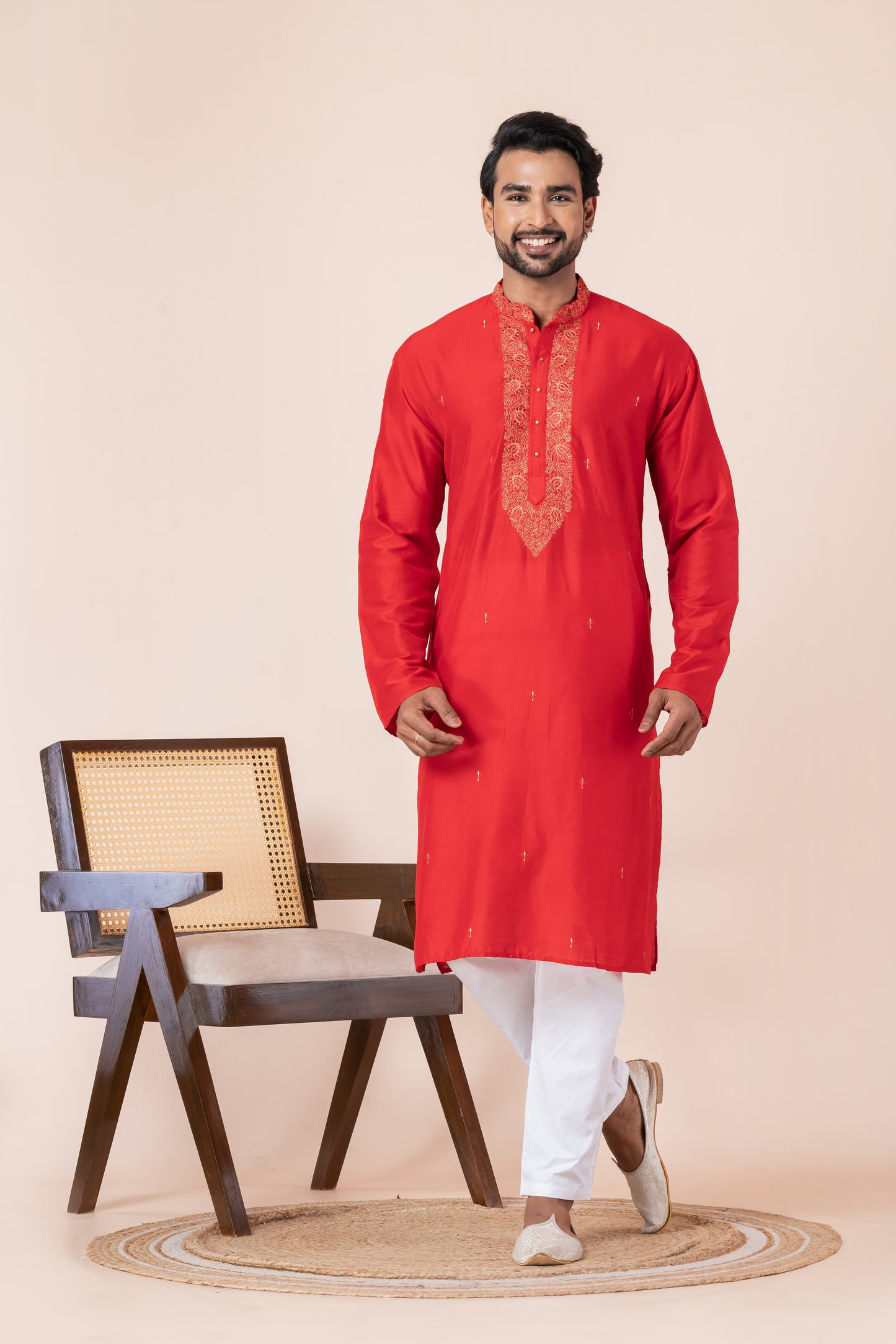 Raw Silk Kurta (Red)