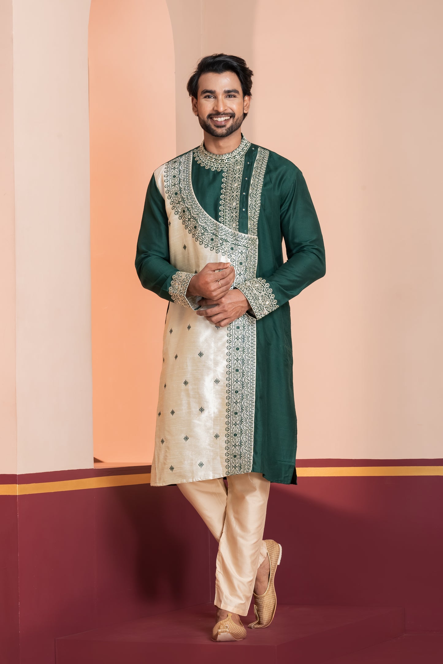 Raw Silk Side Neck Joint Panel (Green)