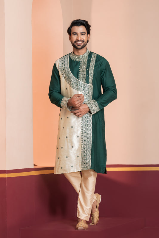 Raw Silk Side Neck Joint Panel (Green)