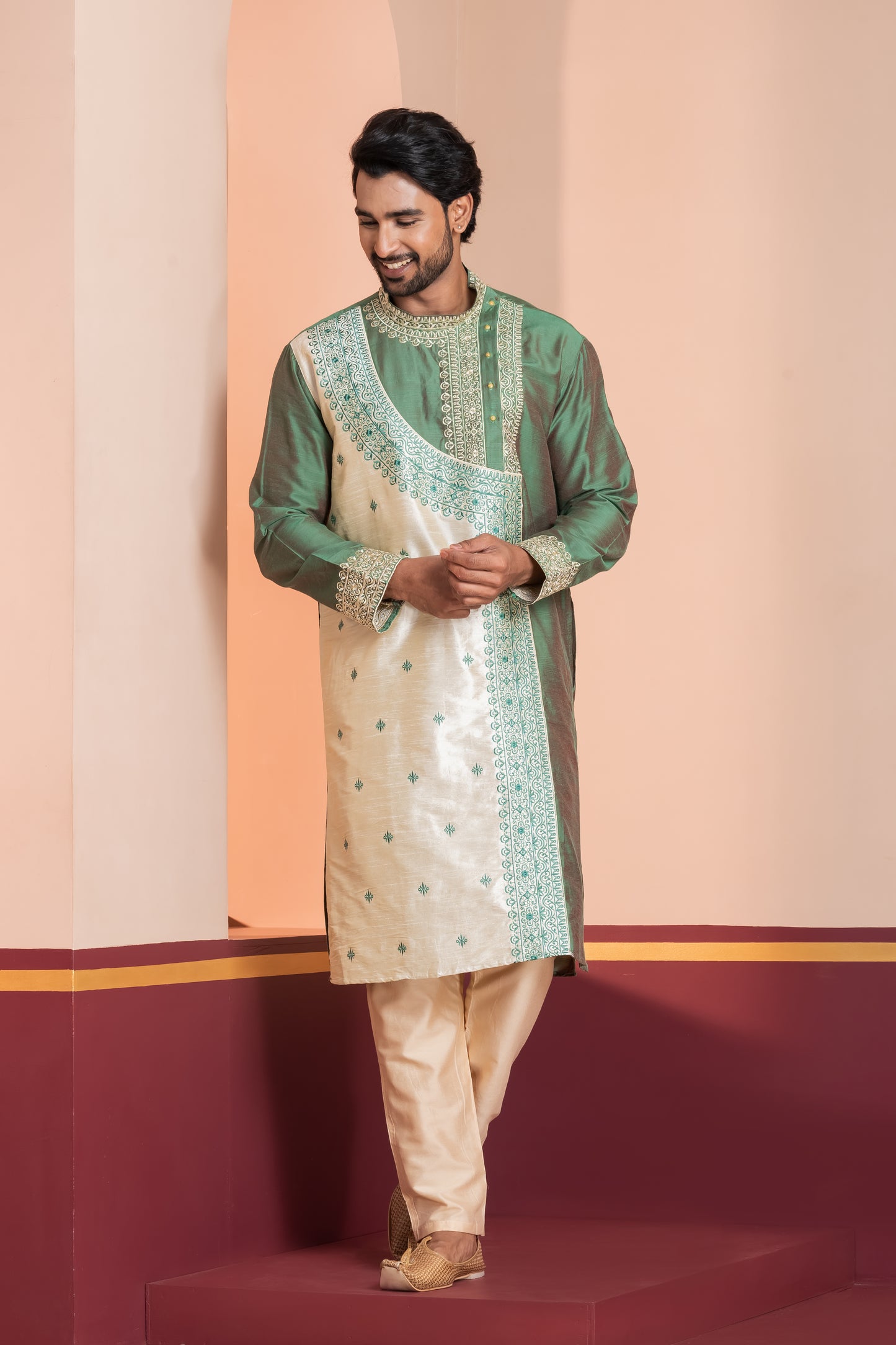 Raw Silk Side Neck Joint Panel (Light Green)