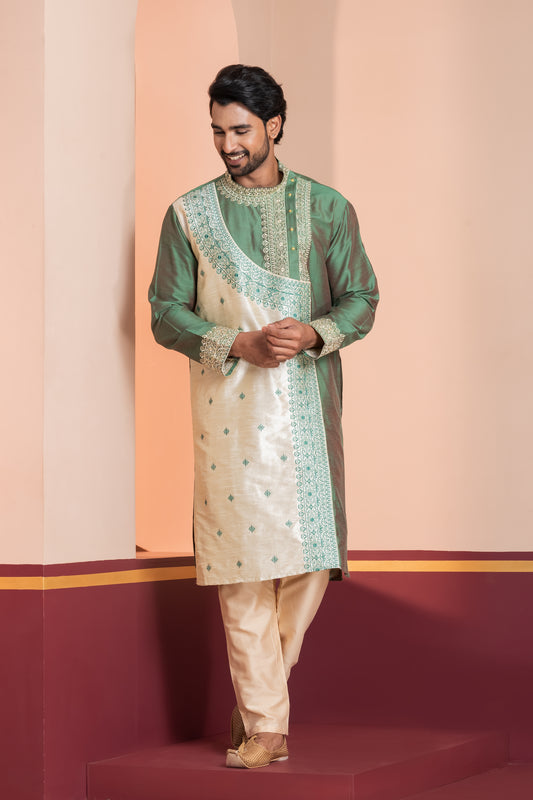 Raw Silk Side Neck Joint Panel (Light Green)