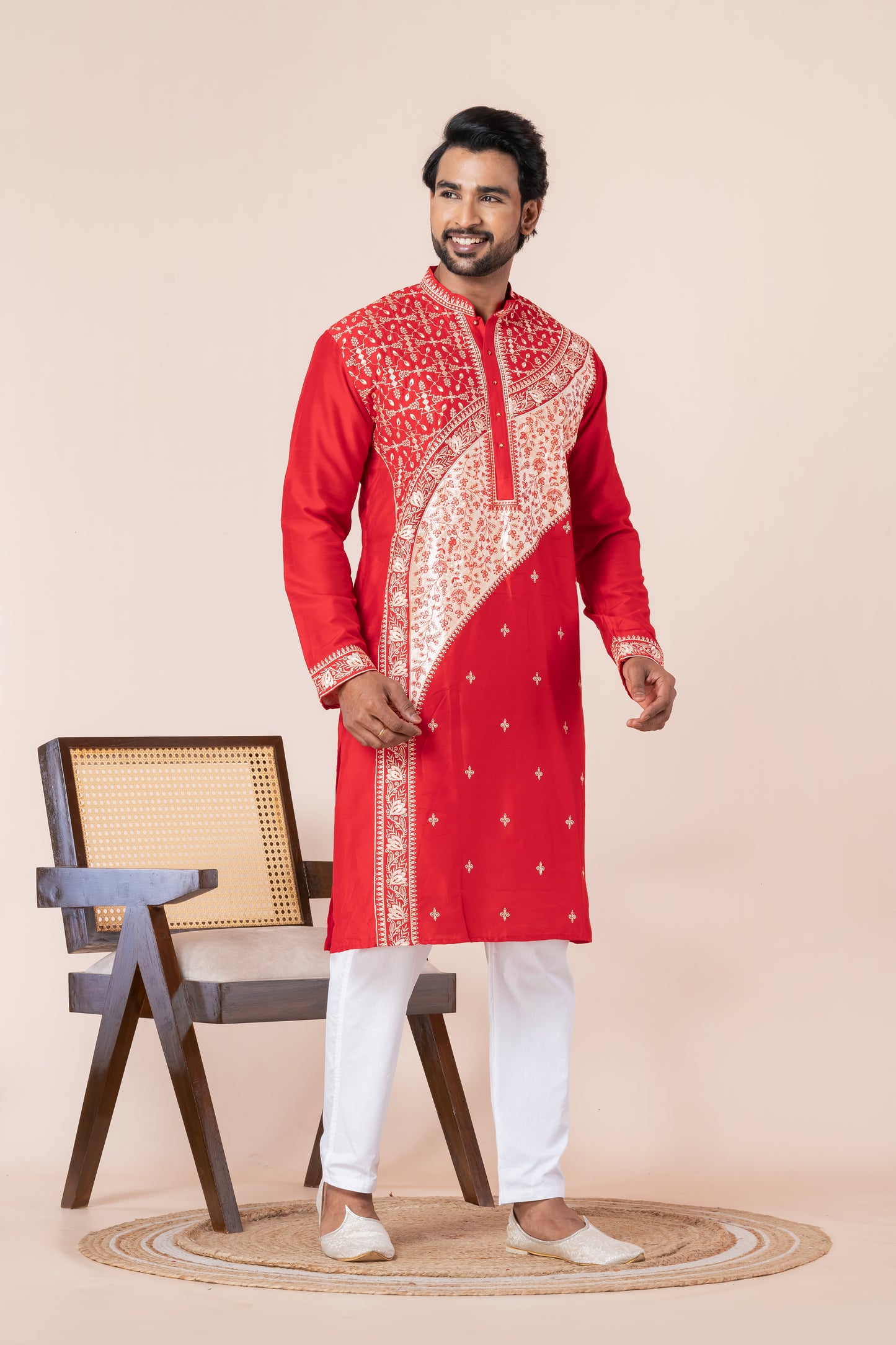 Raw Silk Leaf Embroidery (Red)