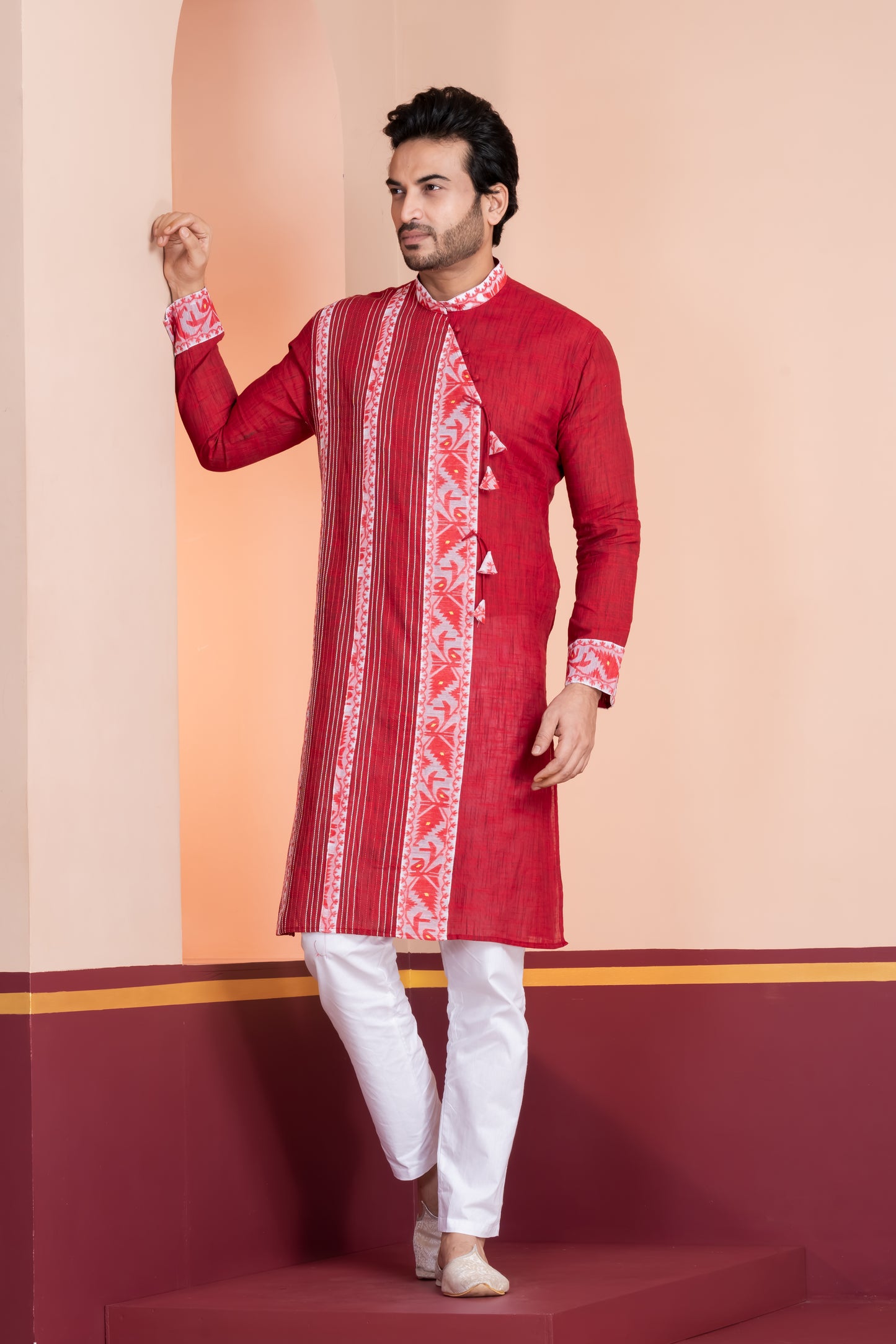 Cotton Jamdani Side Neck