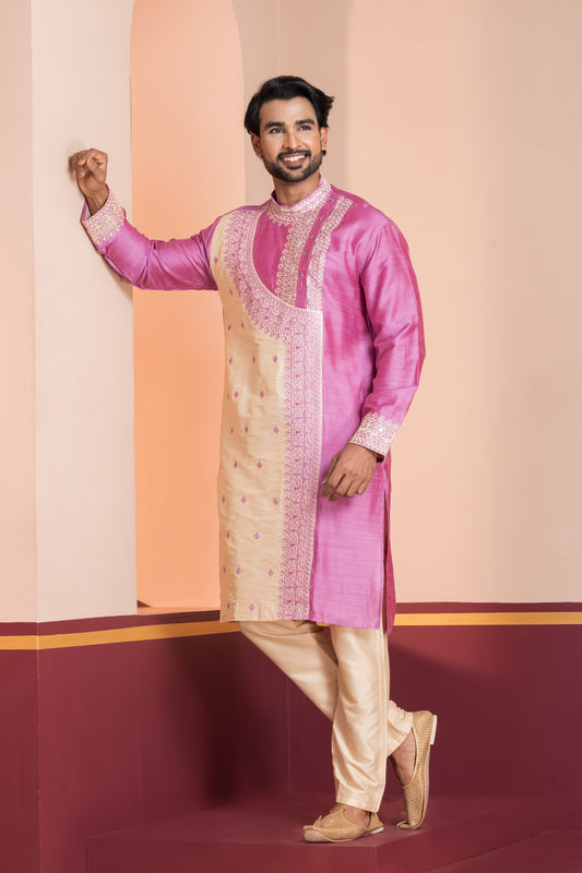 Raw Silk Side Neck Joint Panel (Pink)