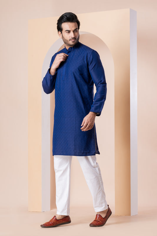 Pure Cotton Slub Thin Embroidery (Navy)