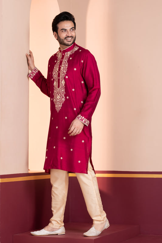 Title Raw Silk, Neck Embroidery (Rose Gold)