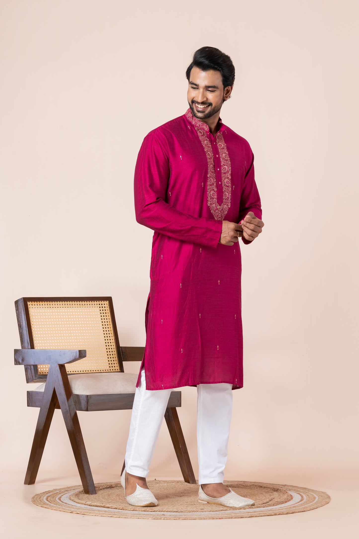 Raw Silk Kurta (Rose Gold)