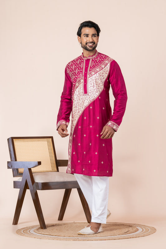 Raw Silk Leaf Embroidery (Pink)