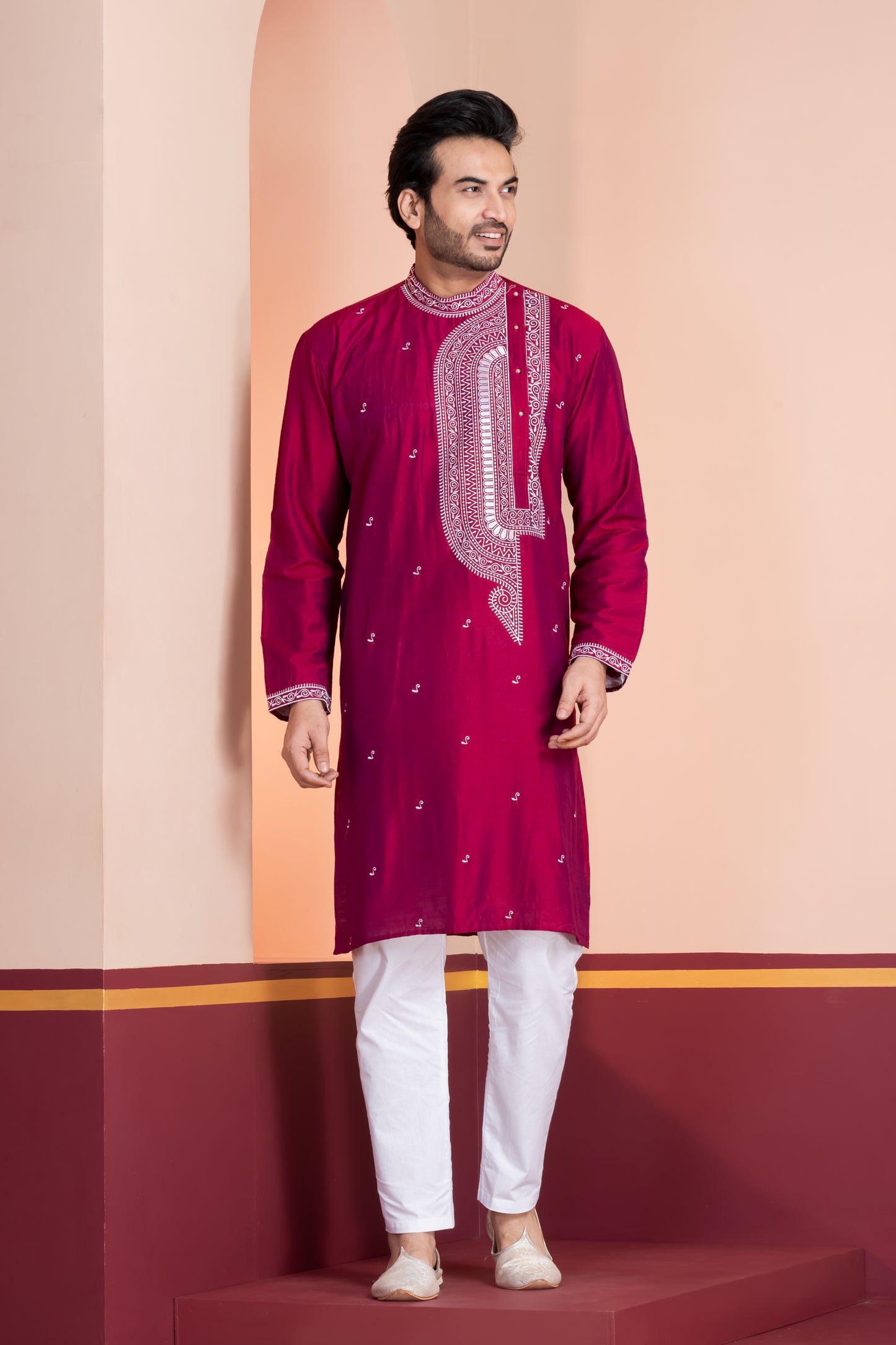 Raw Silk Side Neck Embroidery