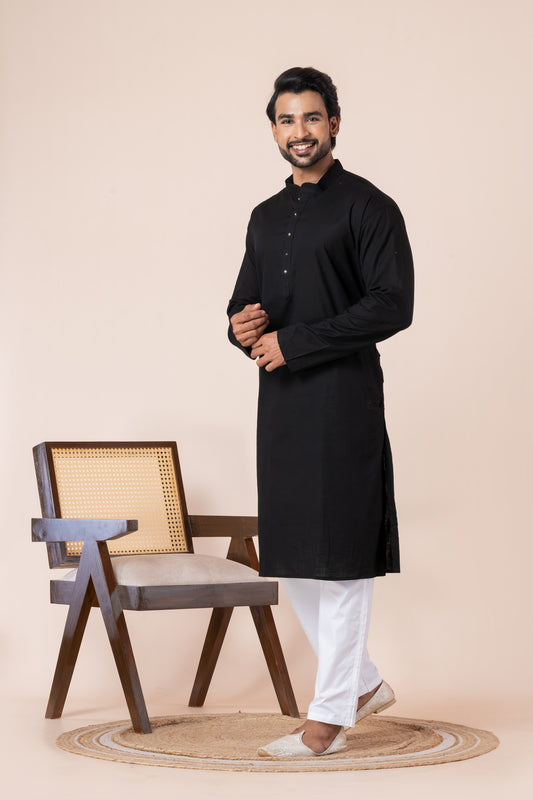 Blend Cotton Solid kurta (Black)